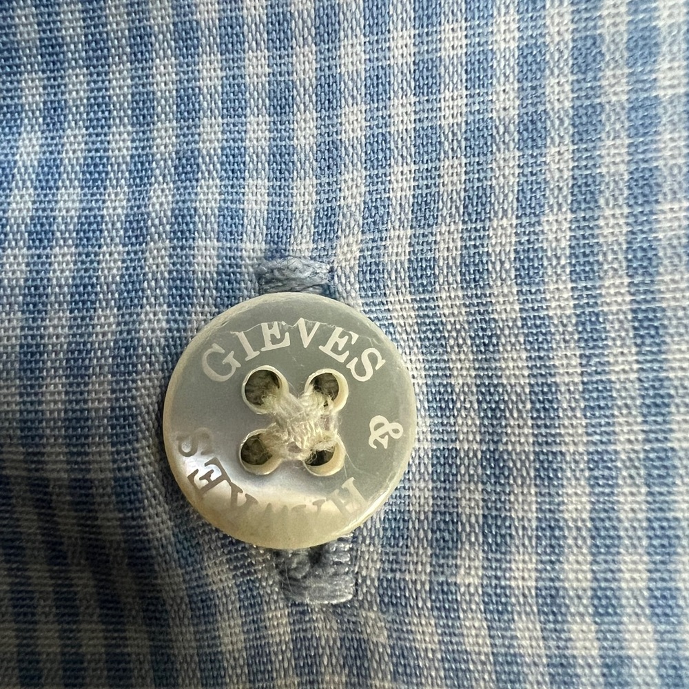 GIEVES & HAWKES Short Sleeve Light blue Shirt gingham embroidery Logo size 43/17 - Picture 5 of 12